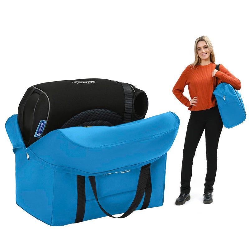 Reperkid Booster Seat Travel Bag for Airplane, Blue, 17" H x 16.5" W x 9.5" D, Compatible with Gb Pockit Stroller and Most Boosters- Premium Waterproof Cover, Hand Bag Design, Durable Zipper - Image 1